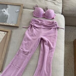 VS Lace Bralette and Ribbed Lounge Pants Set